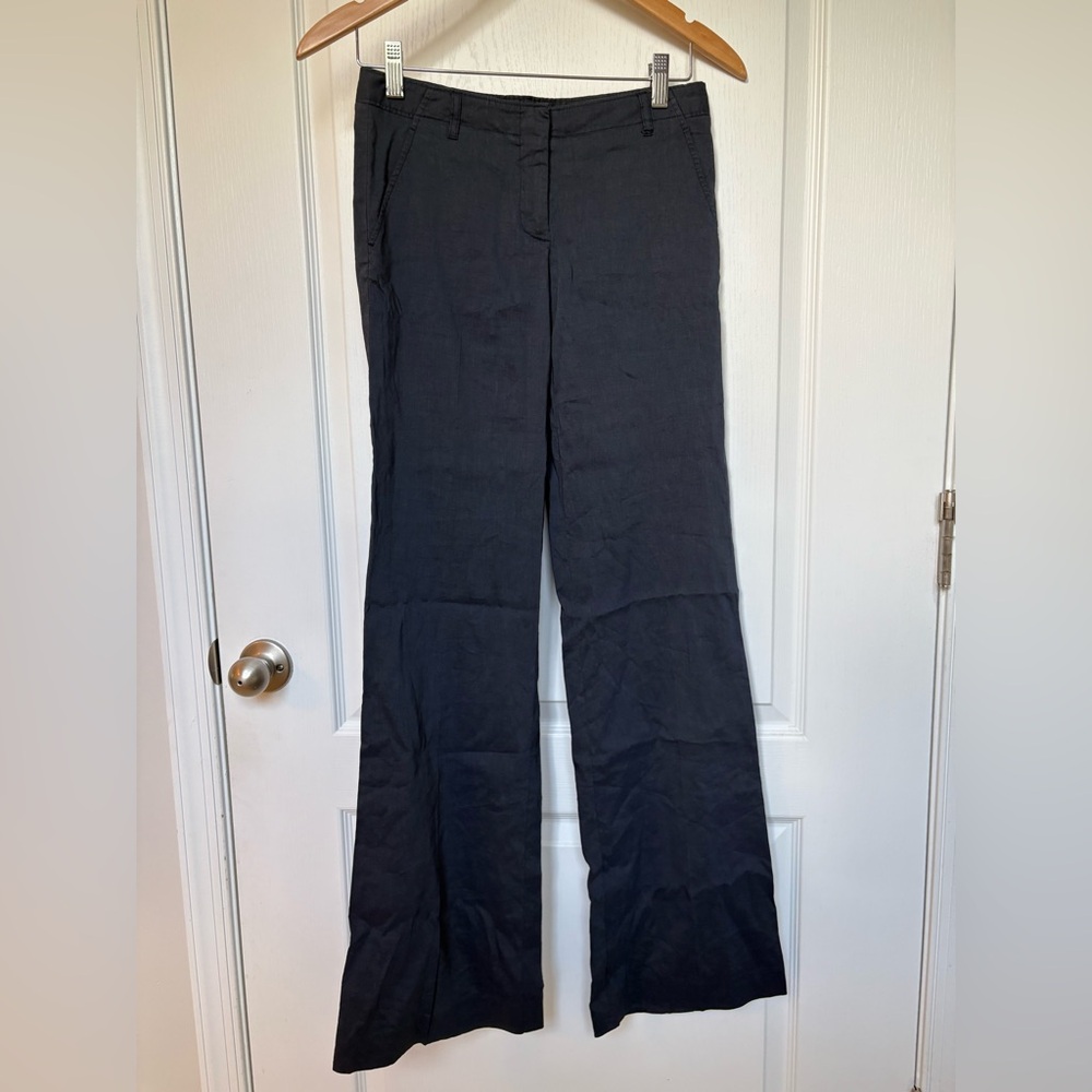 Theory Linen Blend Wide Leg Pants | Navy | Size 0 | Long Inseam